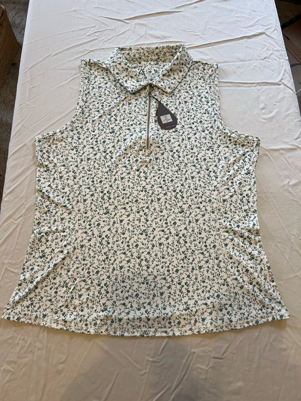 Adair XL Sleeveless Collared Floral Polo Golf Top - Green Floral